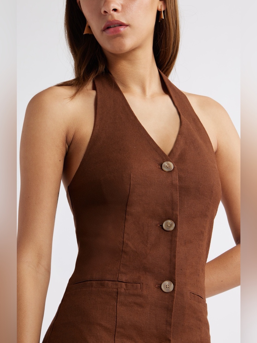 Open Edit Halter Linen Blend Minidress NWT - Picture 5 of 7
